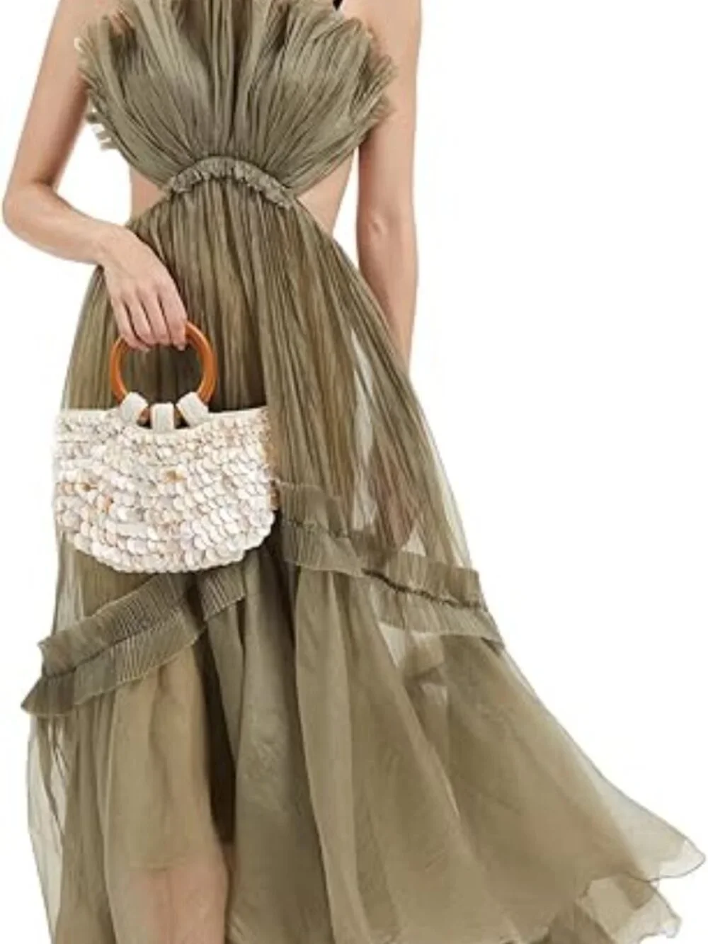 Women Handmade Seashell Beaded Clutch Beach Wooden